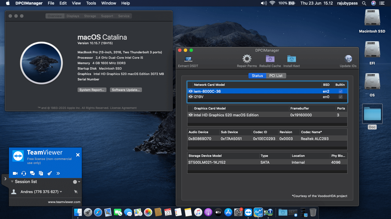 Success Hackintosh macOS Catalina 10.15.7 Build 19H15 in Lenovo Thinkpad L460